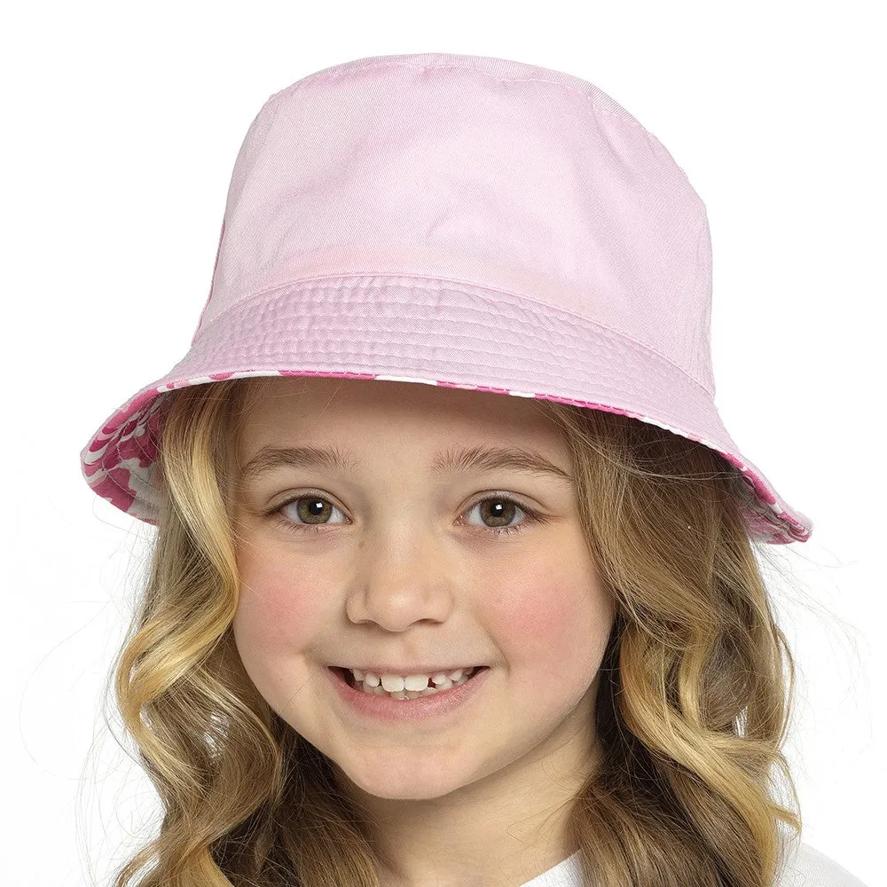 Girls Pink Camo Printed Bucket Hat - Reversible-PINK