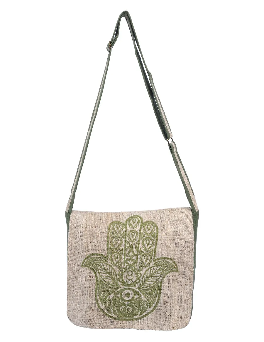 Graphic Hemp Cotton Messenger Bag Hand of Hamsa