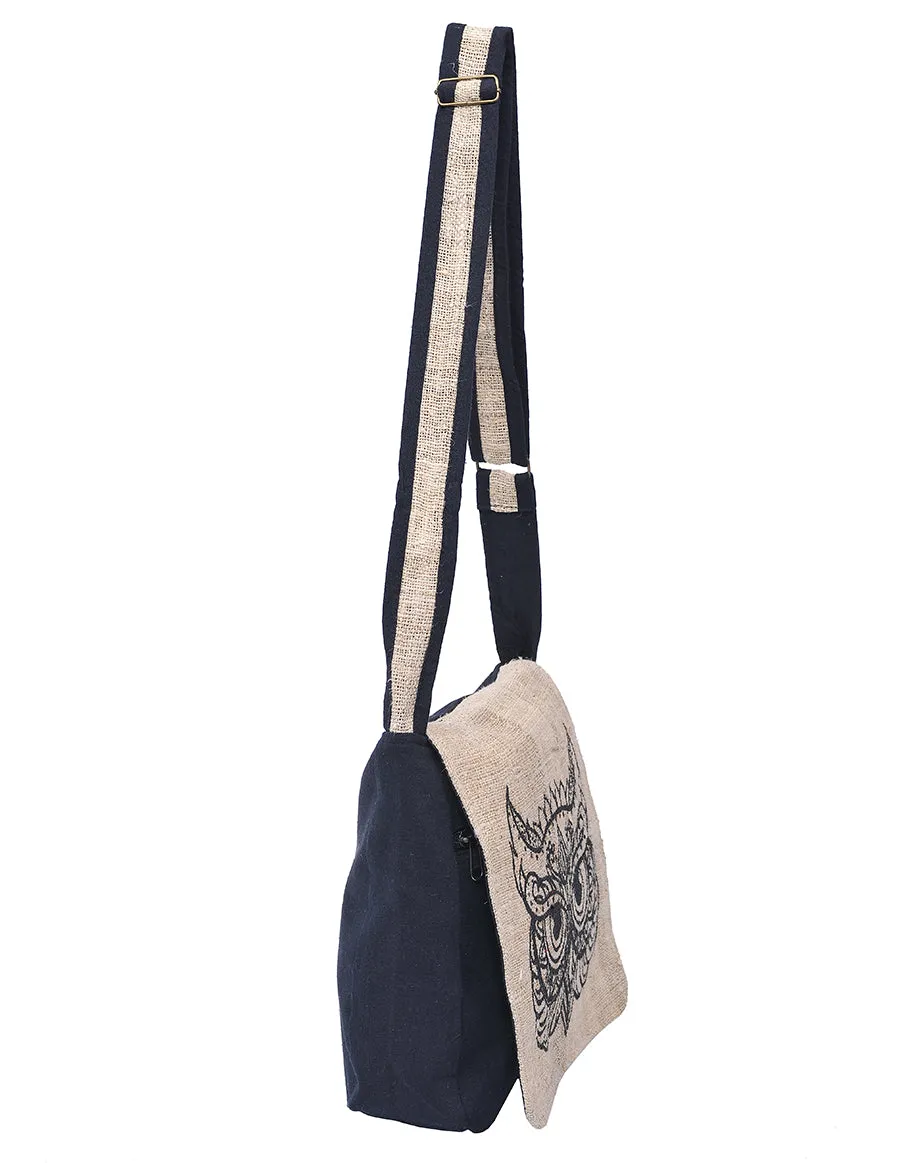 Graphic Hemp Cotton Messenger Bag Owl