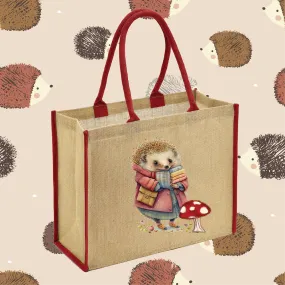 Hedgehog and Toad Stool Jute Bag