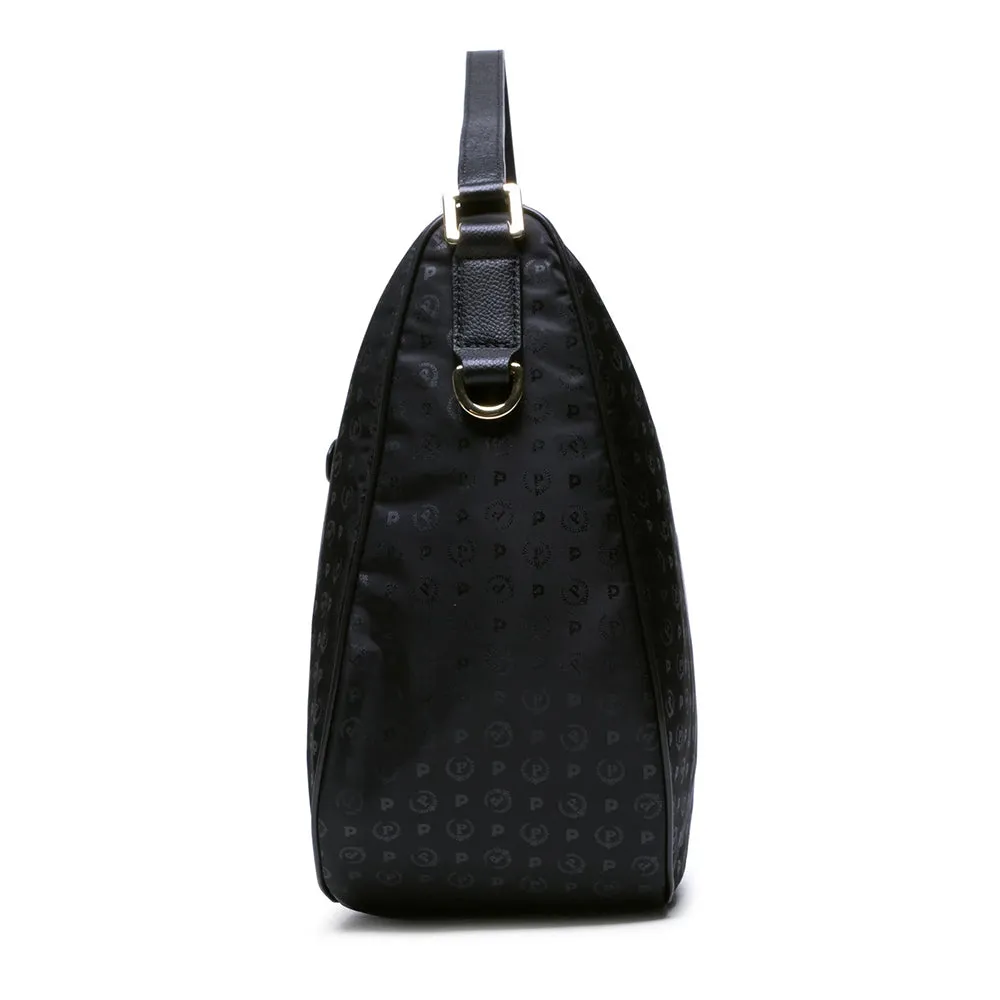 Hobo Bag con Tracolla POLLINI linea Heritage Logo Soft in Tessuto Nero e Nero