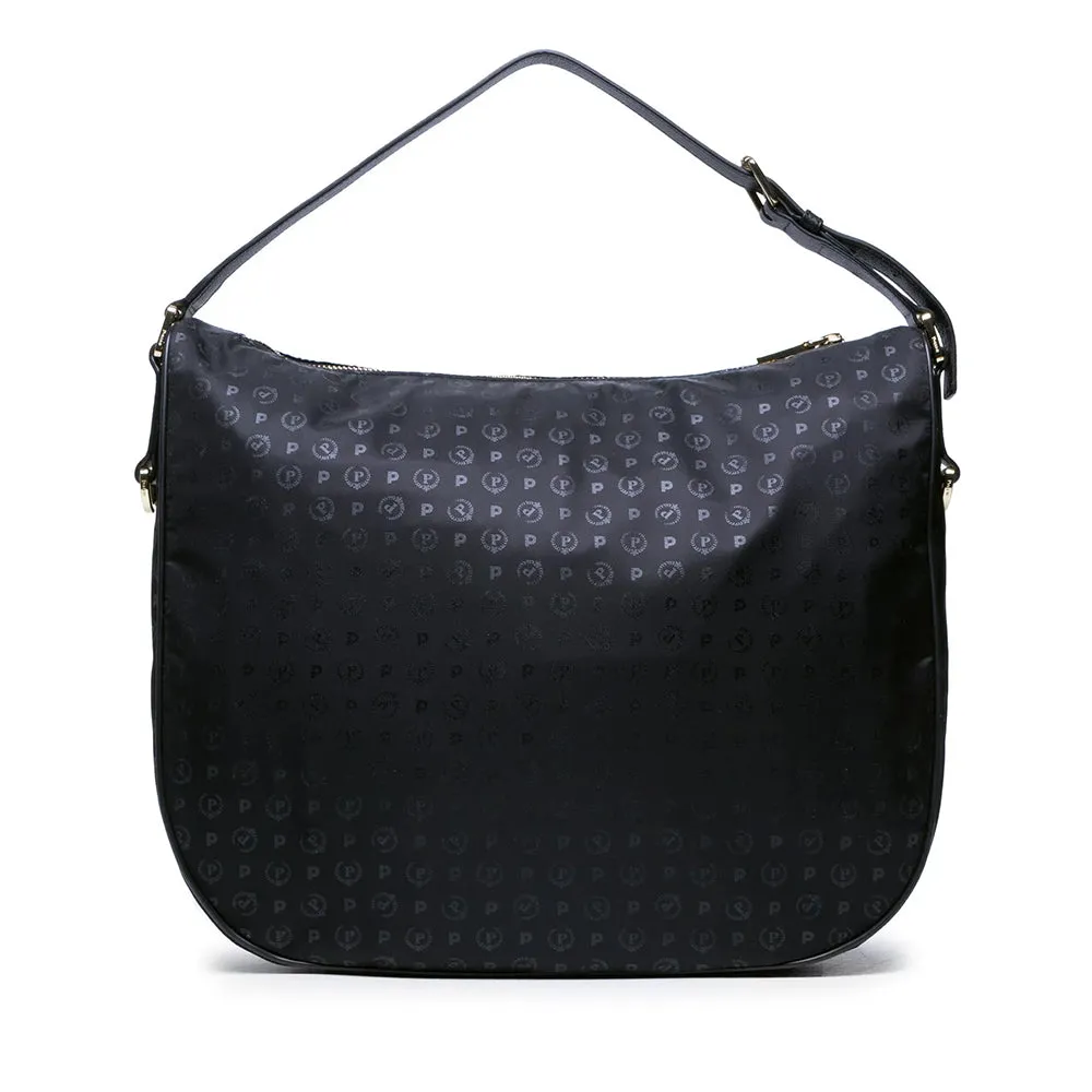 Hobo Bag con Tracolla POLLINI linea Heritage Logo Soft in Tessuto Nero e Nero