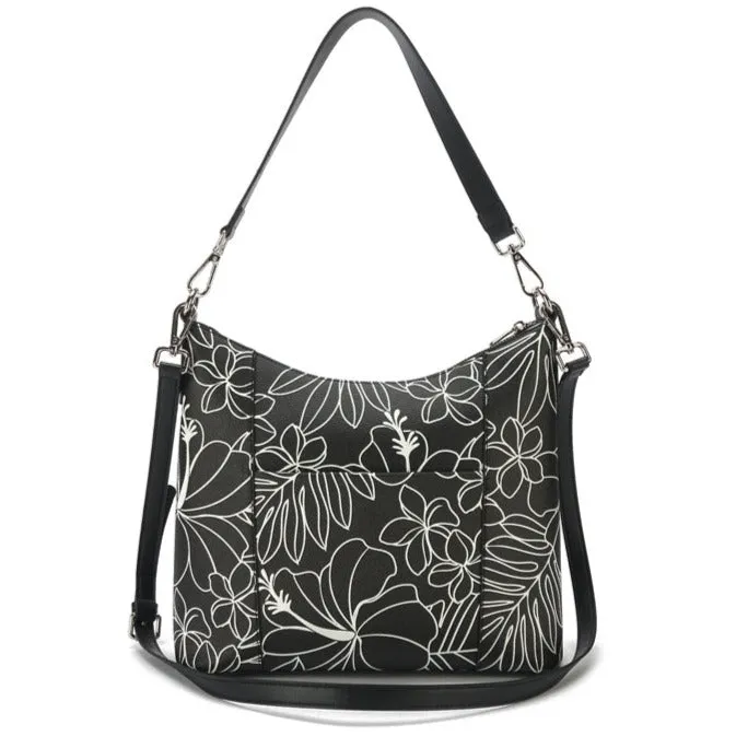 Hobo Bag Sara Hibiscus Lines Black