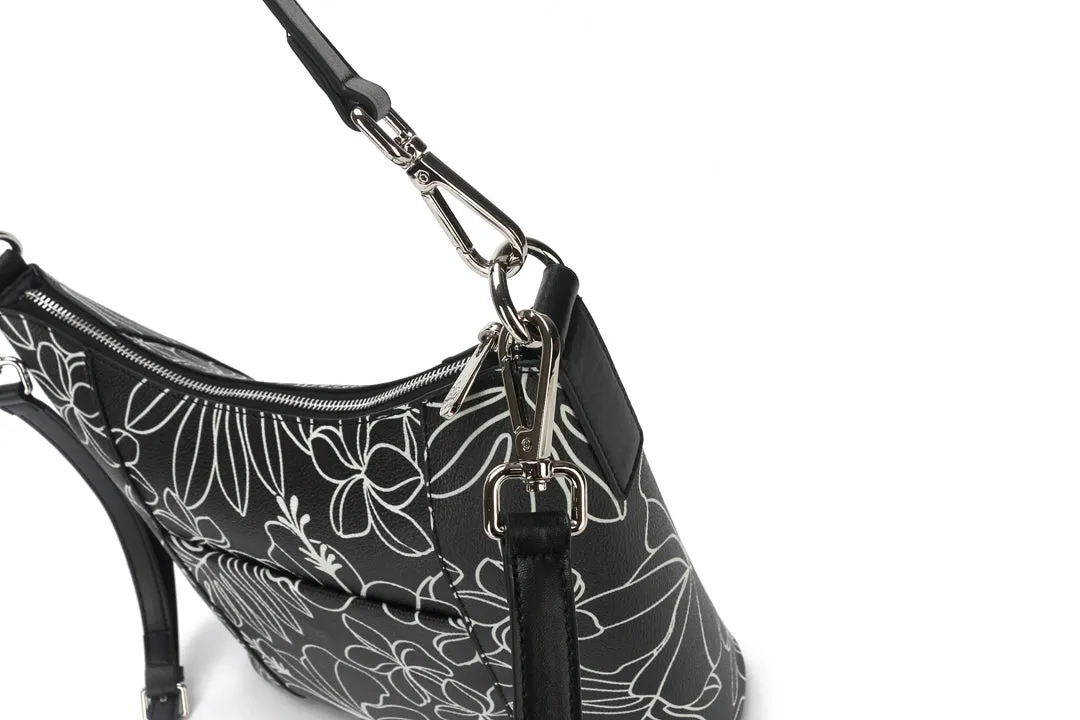 Hobo Bag Sara Hibiscus Lines Black