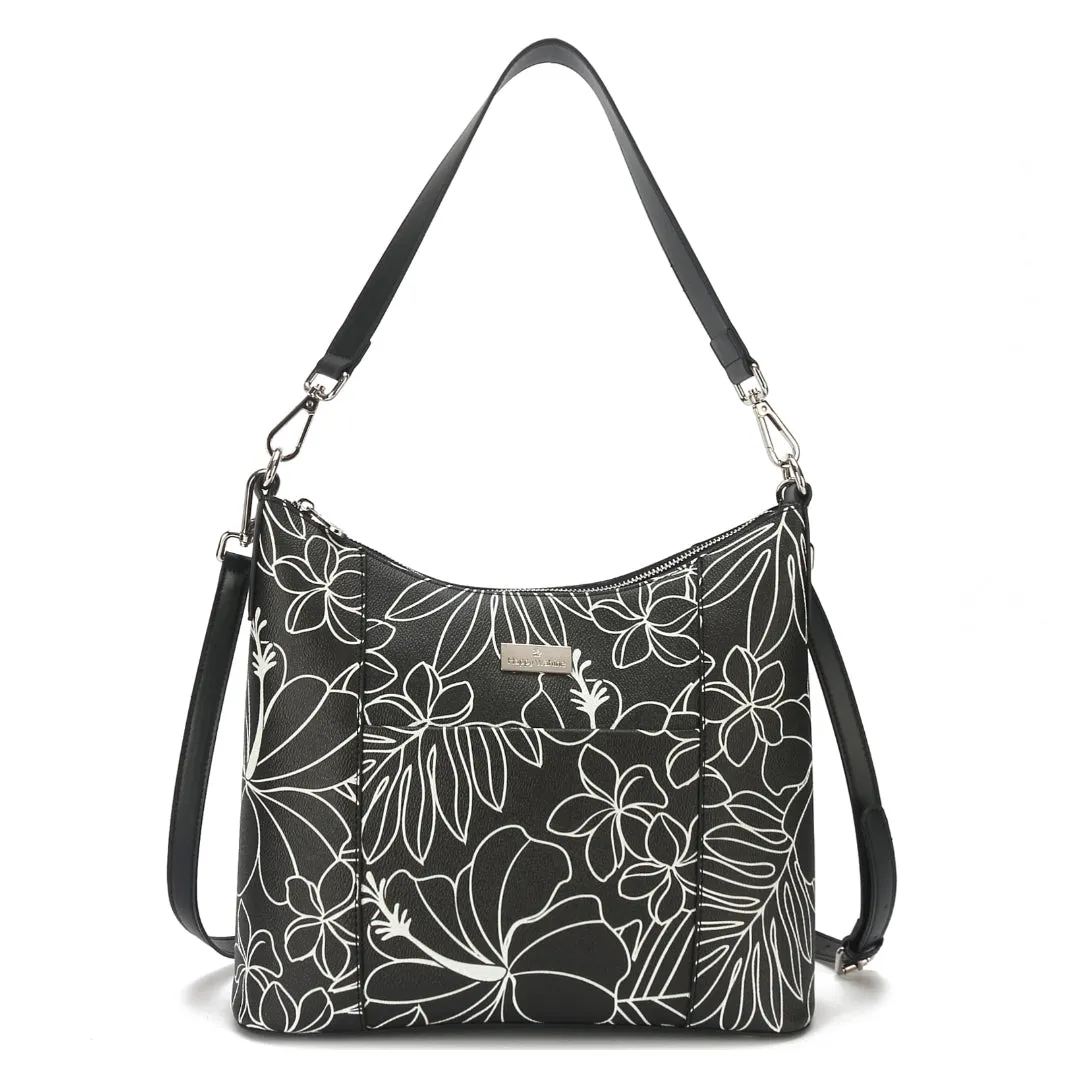 Hobo Bag Sara Hibiscus Lines Black