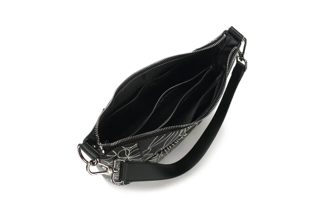 Hobo Bag Sara Hibiscus Lines Black