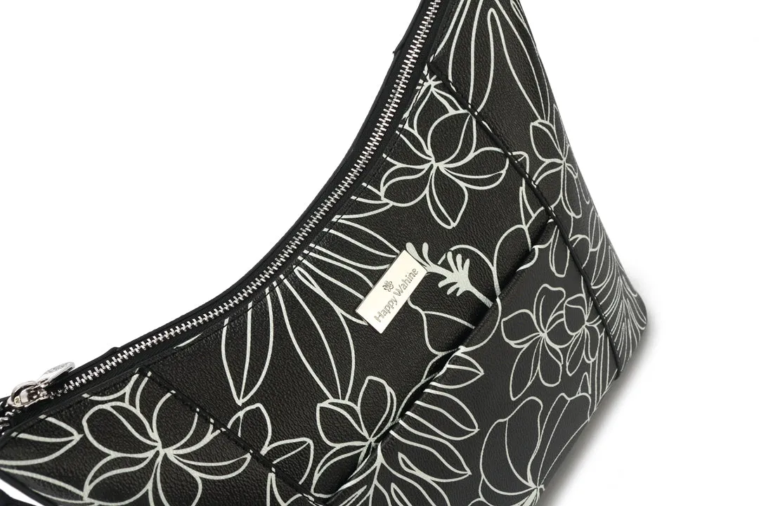 Hobo Bag Sara Hibiscus Lines Black