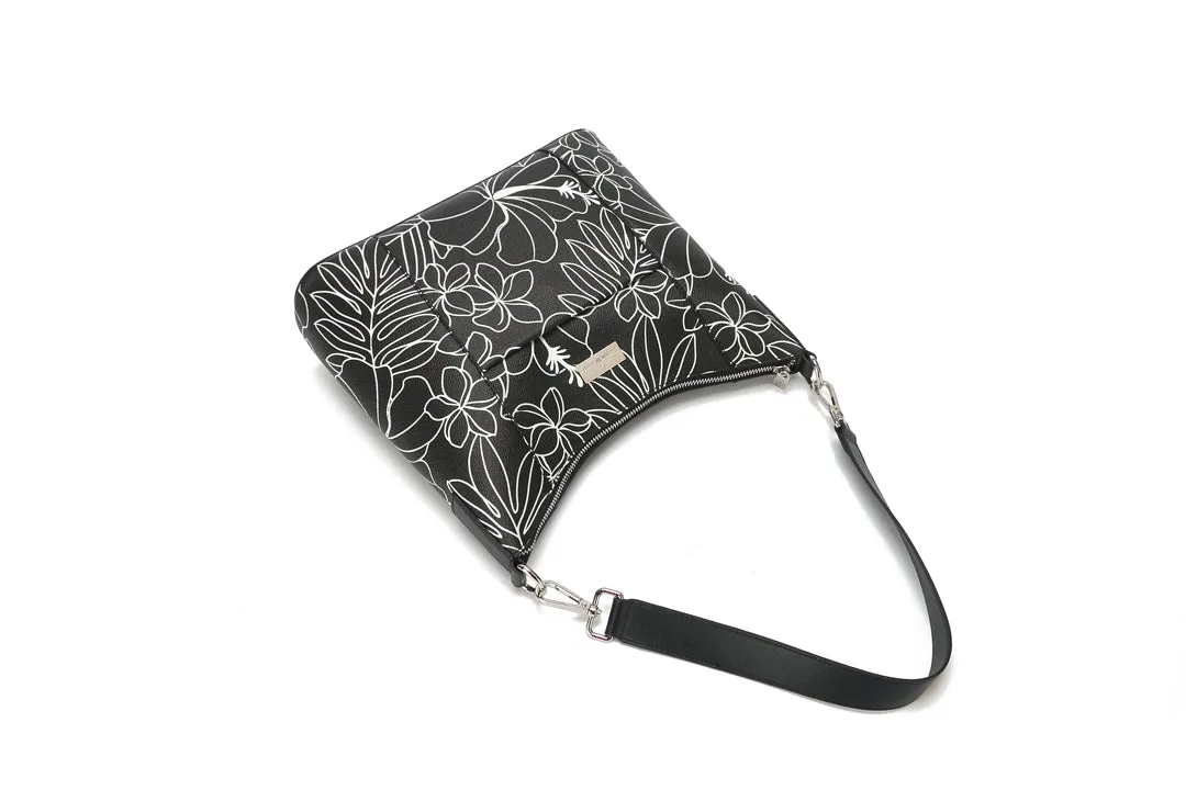 Hobo Bag Sara Hibiscus Lines Black