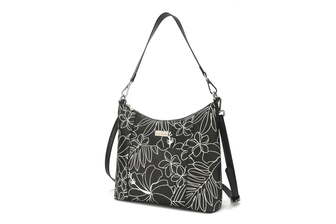 Hobo Bag Sara Hibiscus Lines Black