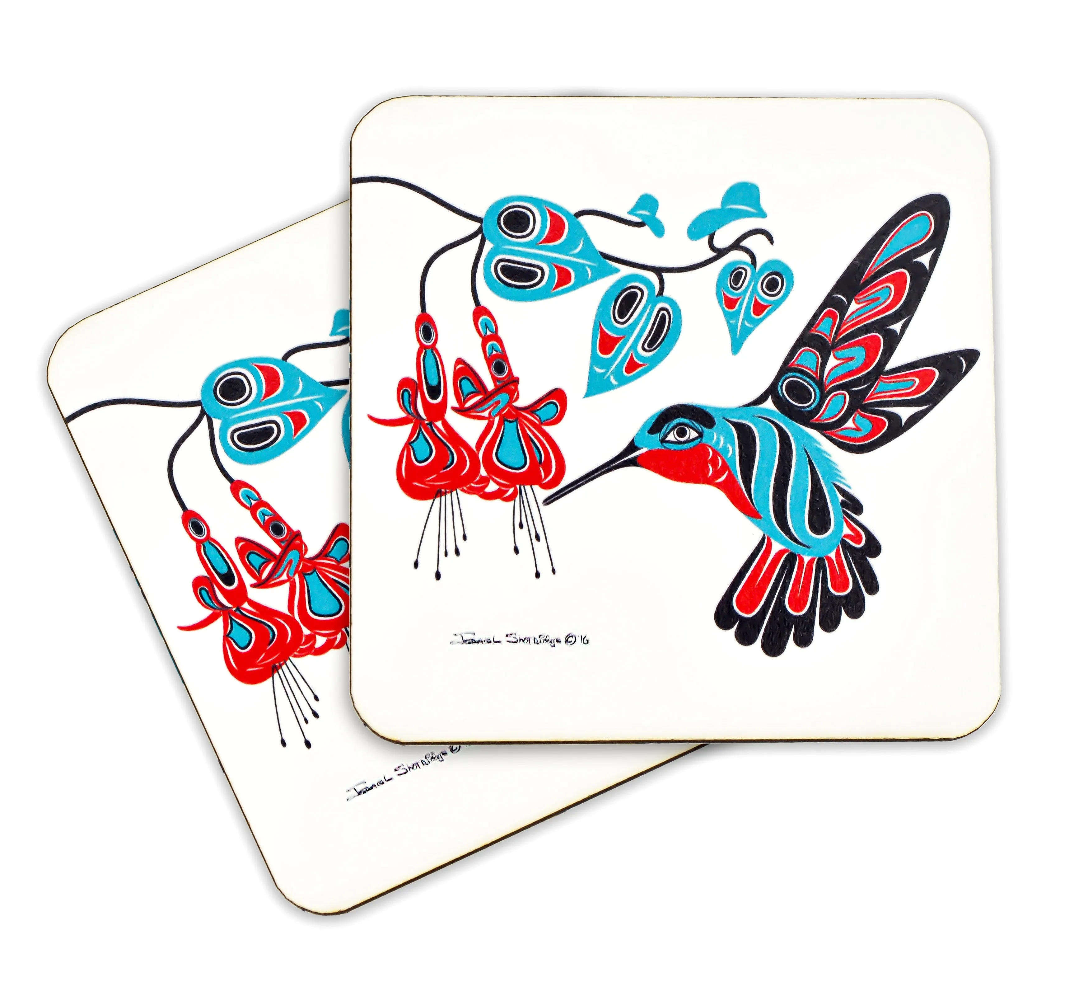 Hummingbird & Fuchsia Wooden Coasters