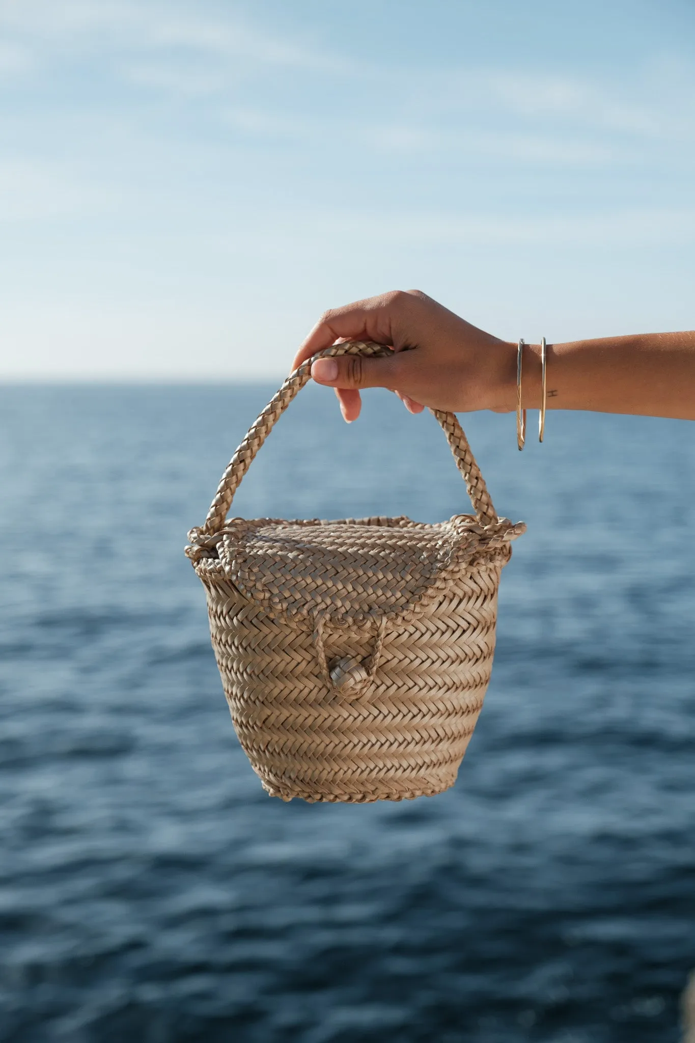 Jane Gold Woven Leather Wicker Basket Bag - ByAdushka