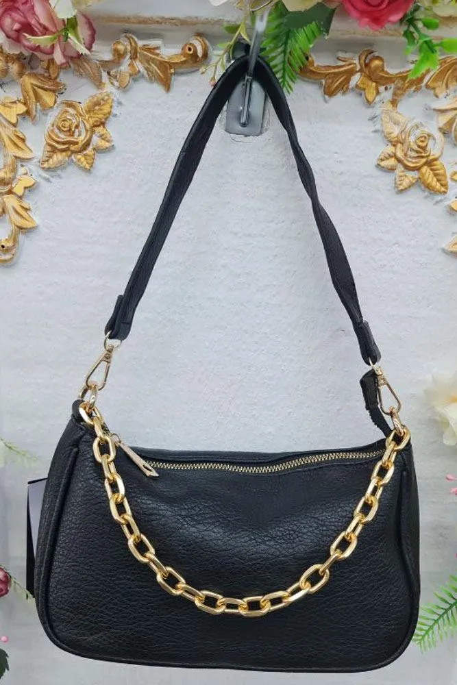 Leather Crescent Chain Shoulder Bag