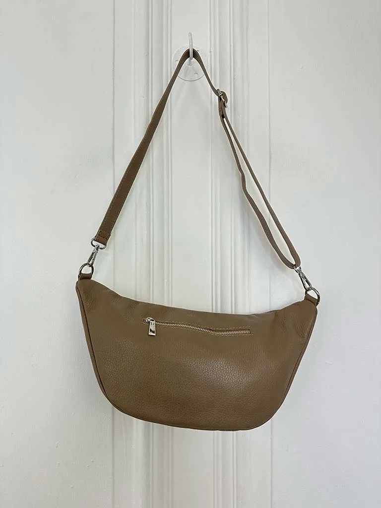 Leather Double Zip Bumbag - Latte