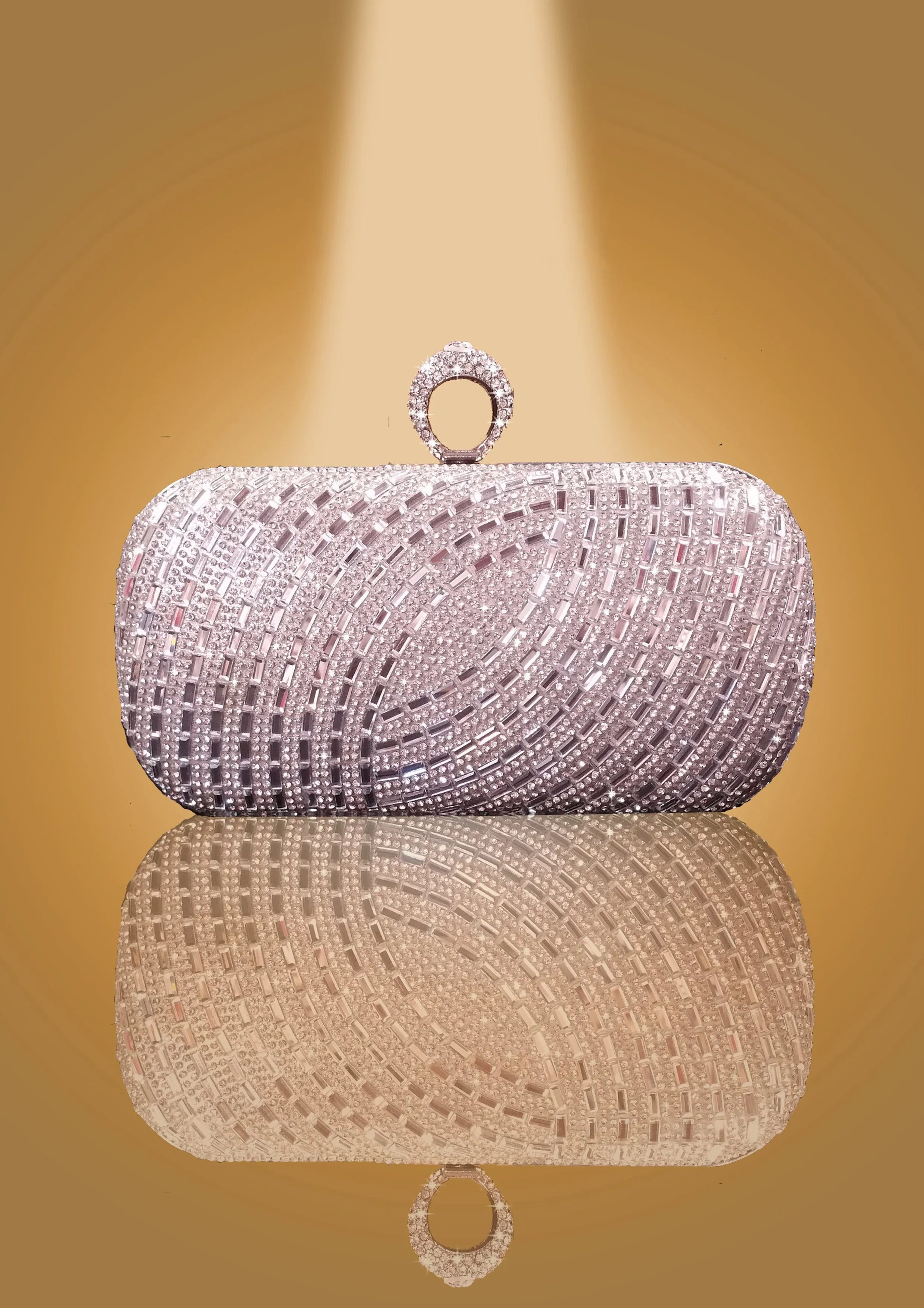 'Lined Diamante Lustrous Clutch with Diamond Studded Clasp by Oorvi Desai' (OD - B 44 Black/ Silver)