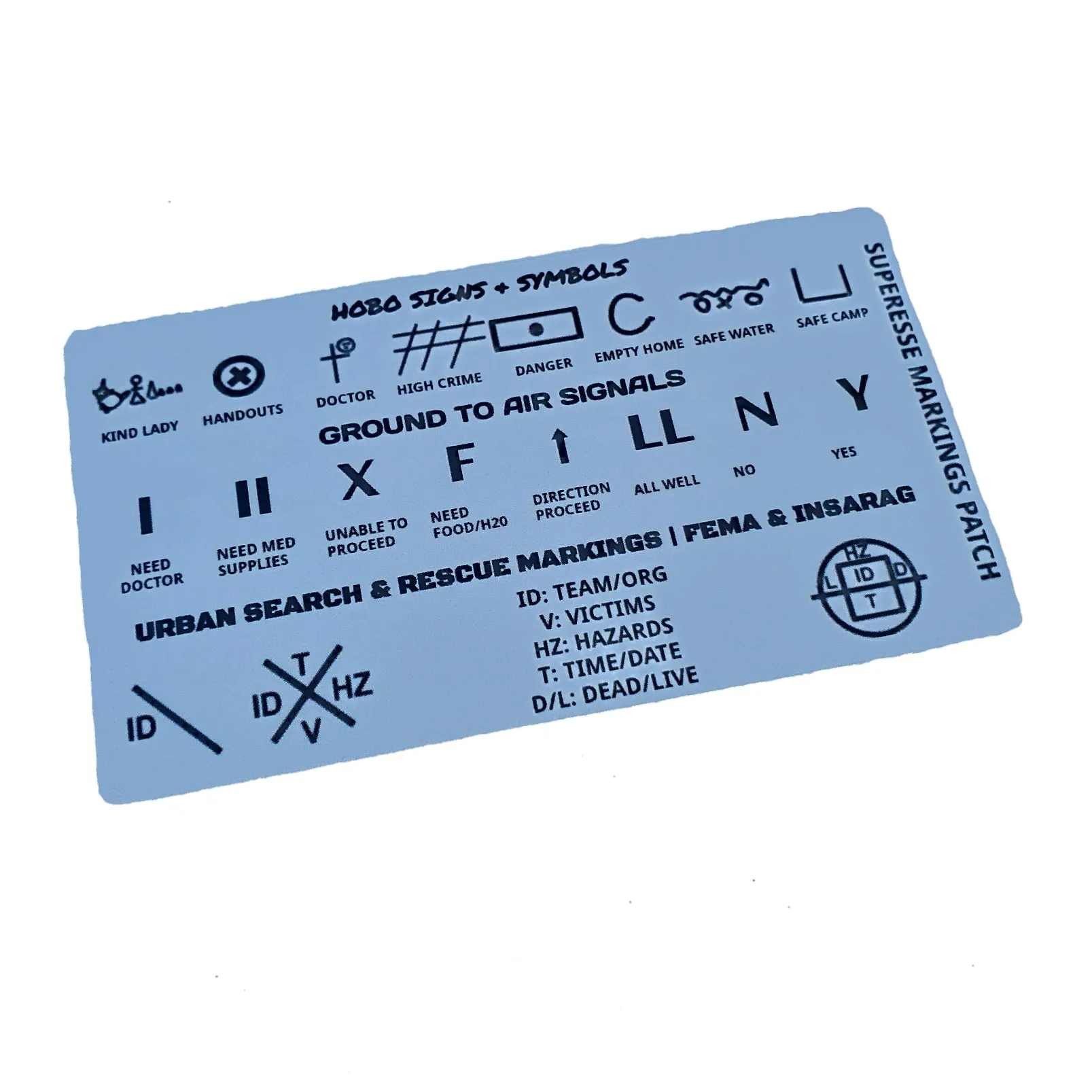 Markings and Signals Decal - Hobo Symbols, Ground to Air Signals, Search and Rescue Markings