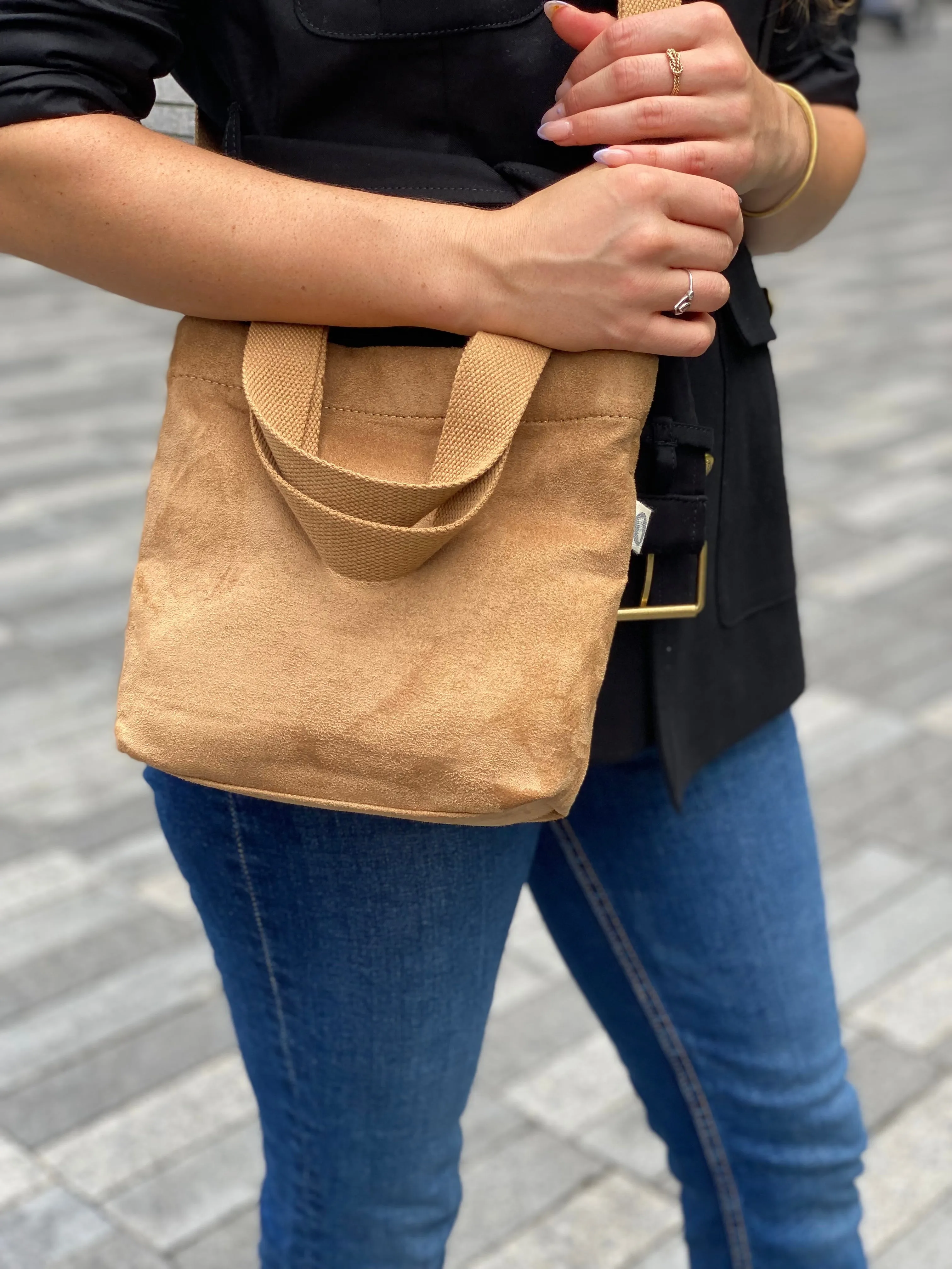 Midi Town Crossbody Bag: Mocha Vegan Suede