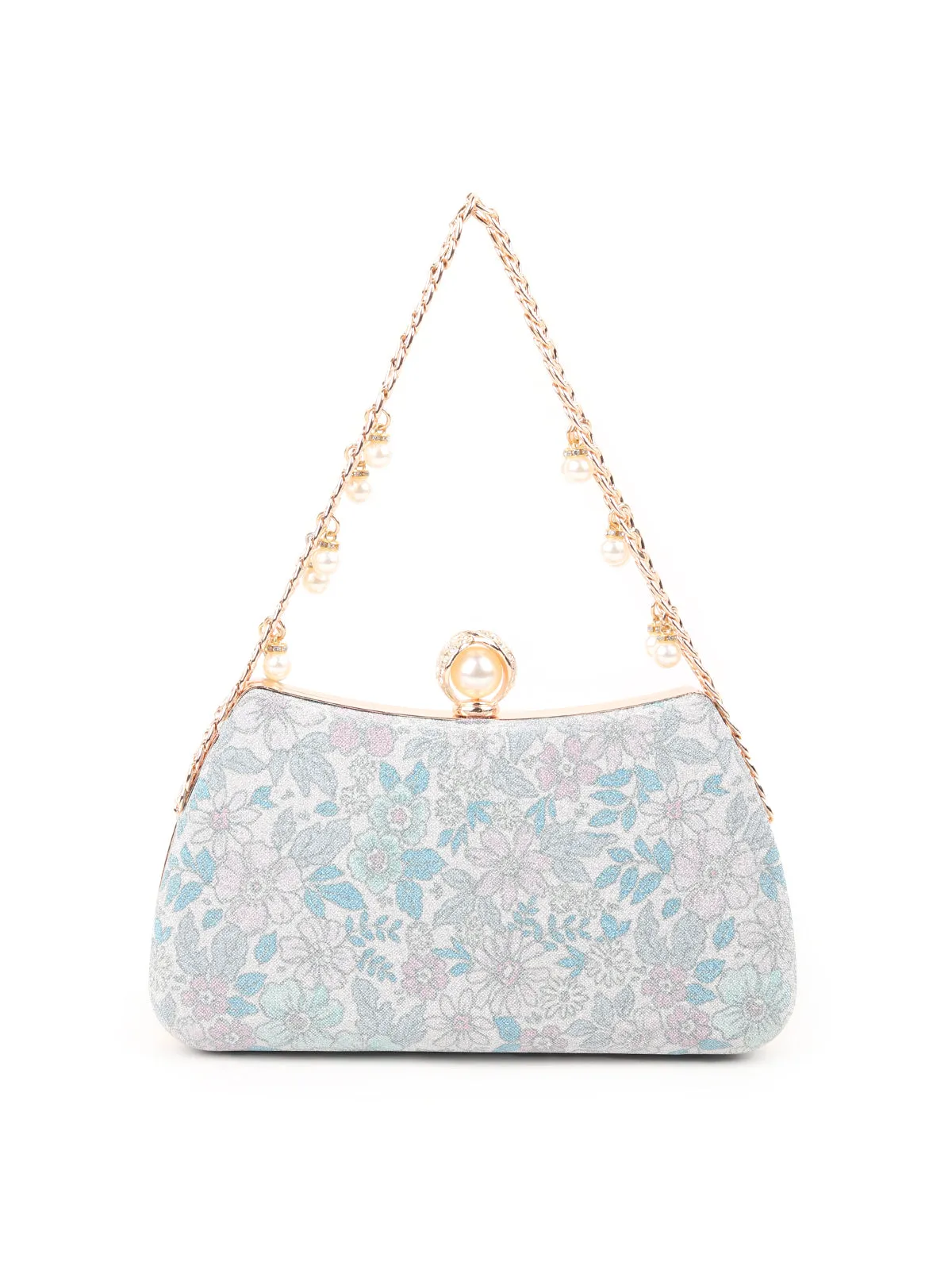 Odette Silver And Blue Shimmer Printed Clutch for Women