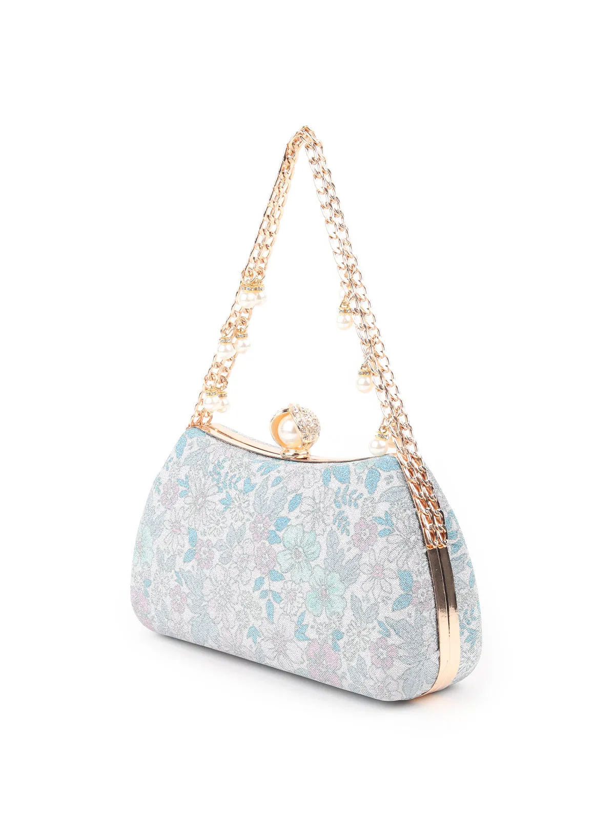 Odette Silver And Blue Shimmer Printed Clutch for Women