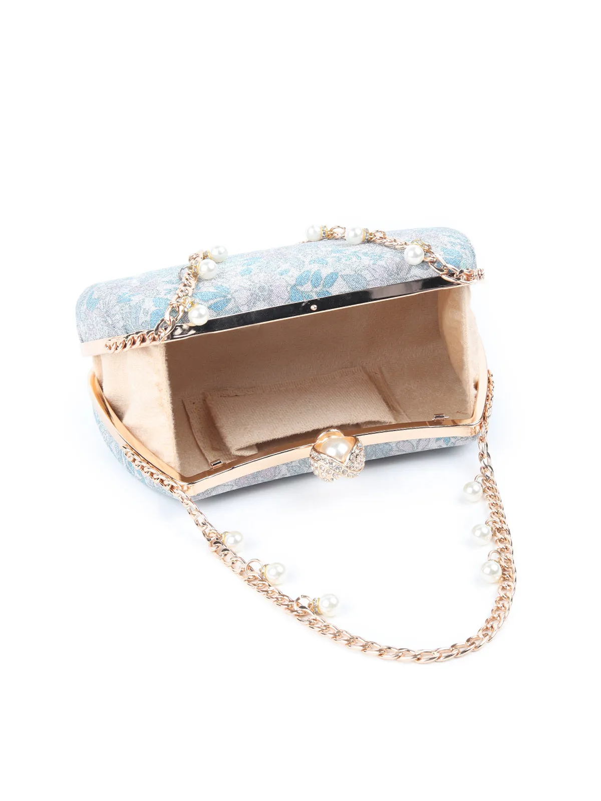 Odette Silver And Blue Shimmer Printed Clutch for Women