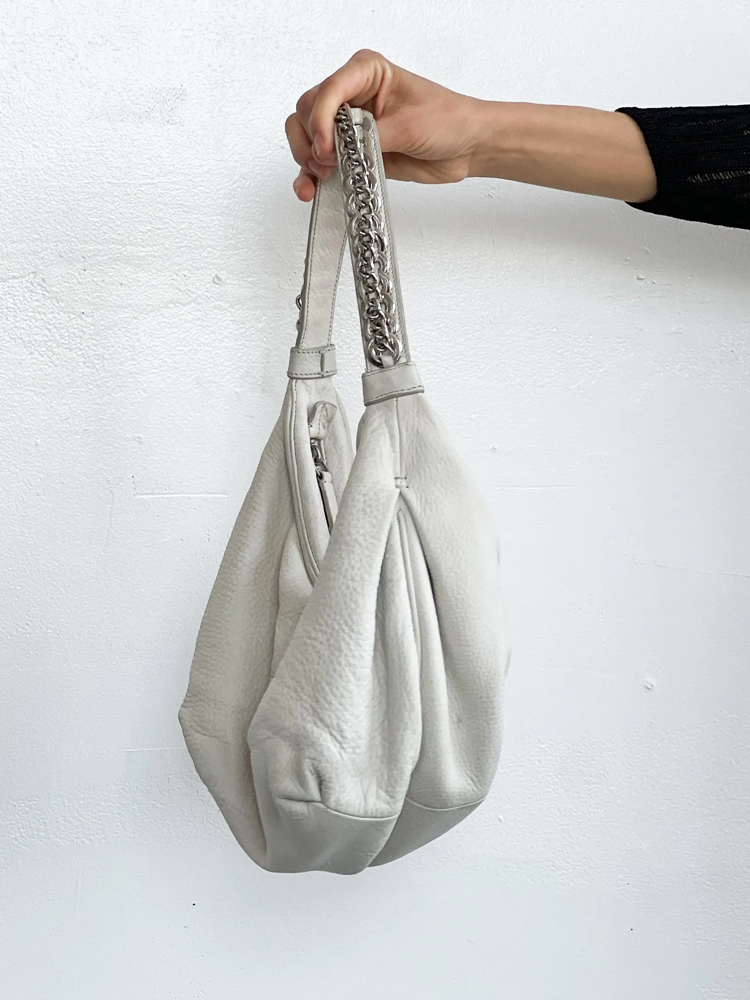 Pebbled Leather Hobo Bag w/Chain