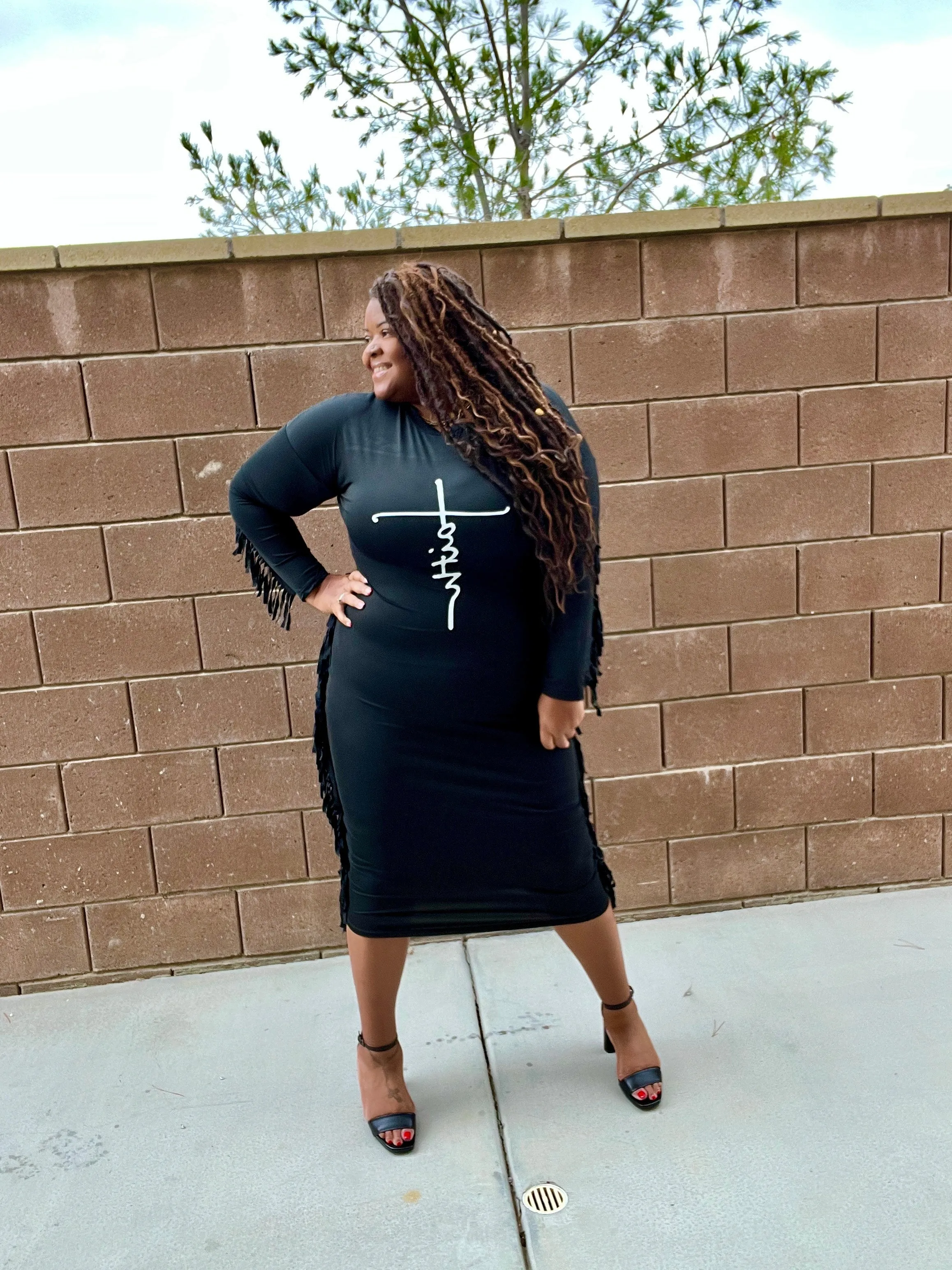 Plus Size Little Black Fringe Dress