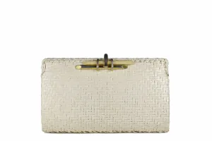 RODO white wicker clutch with metal and plastic clasp