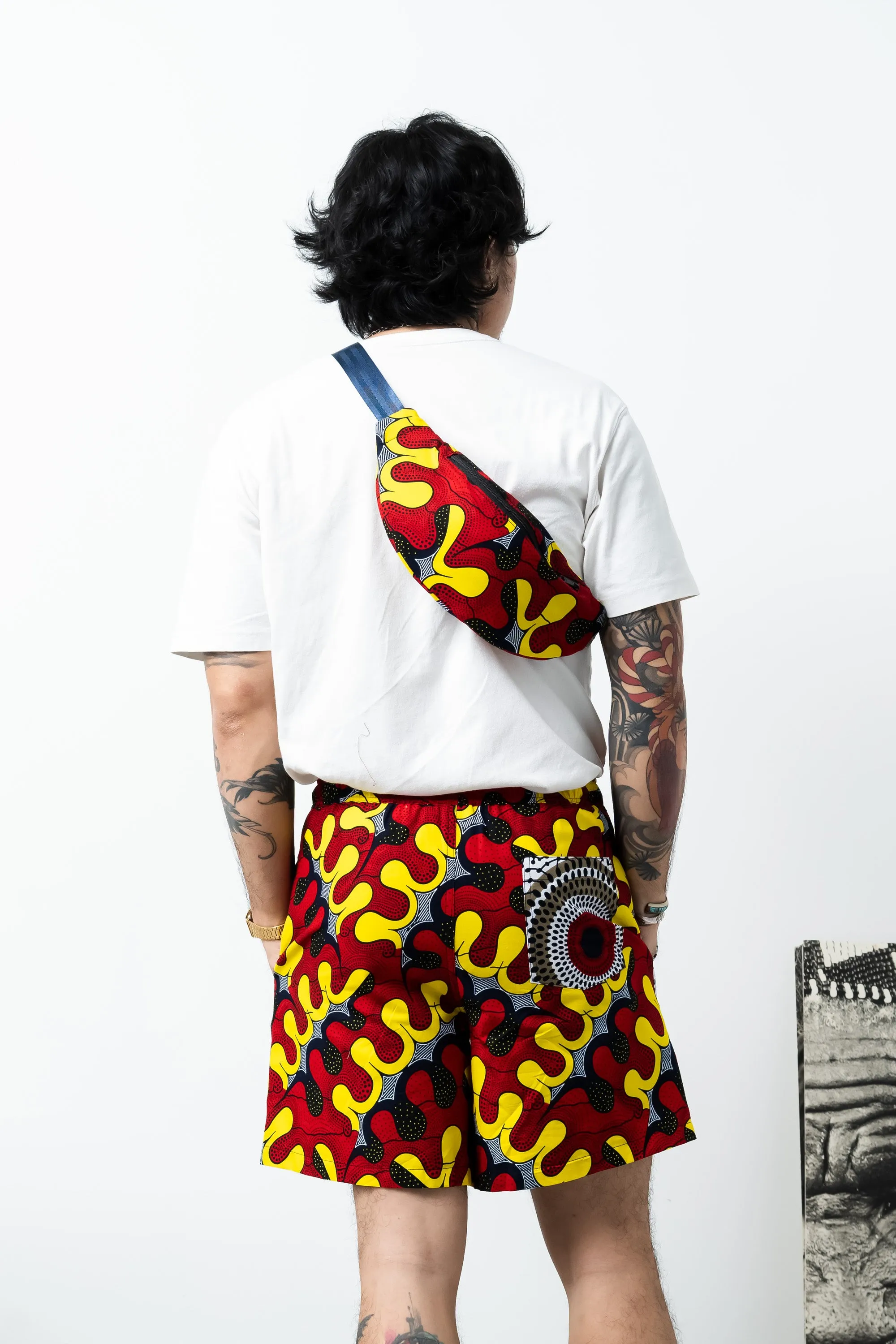 Seye Waistbag - Red Blue and Yellow Awoluba African Ankara Wax Cotton Print - 19