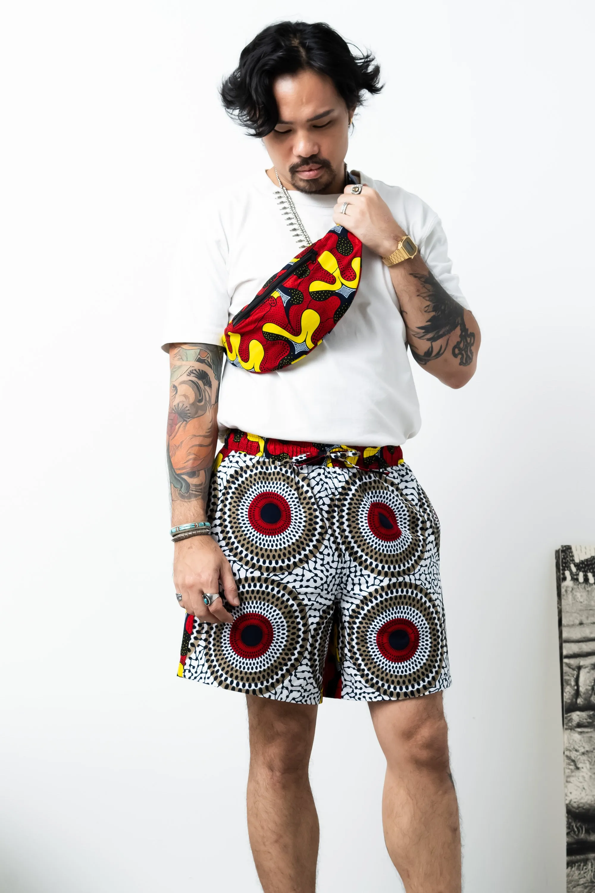 Seye Waistbag - Red Blue and Yellow Awoluba African Ankara Wax Cotton Print - 19