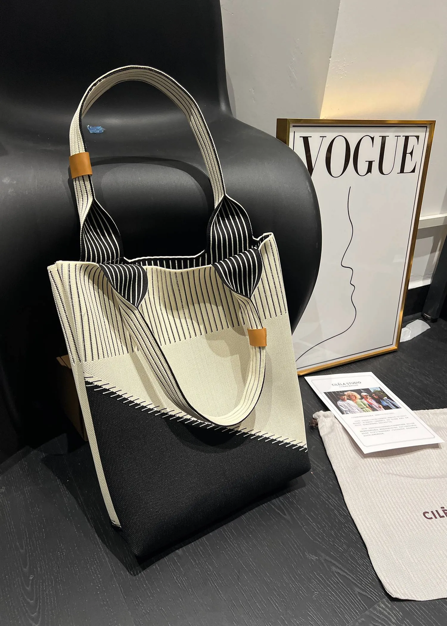 Two Tone Canvas Colorblock Tote Bag