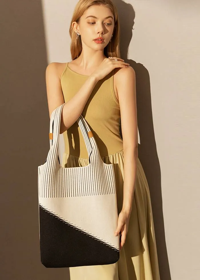 Two Tone Canvas Colorblock Tote Bag