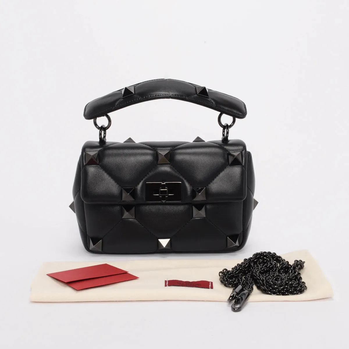 Valentino Black Lambskin Small Roman Stud Shoulder Bag